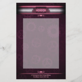 Steampunk, roze harten op tandwielen, Monogram Briefpapier