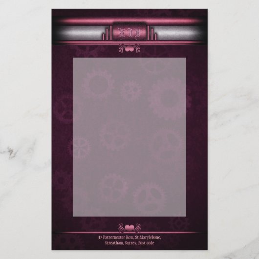Steampunk, roze harten op tandwielen, Monogram Briefpapier (Voorkant)