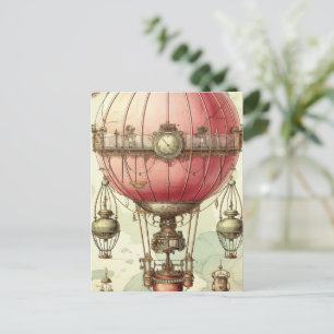 Steampunk Roze Hete Luchtballon (2) Briefkaart