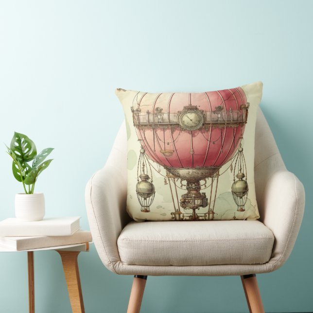  Steampunk Roze Hete Luchtballon (2) Kussen (Stoel)