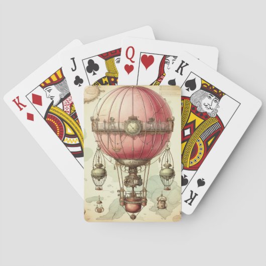  Steampunk Roze Hete Luchtballon (2) Pokerkaarten (Achterkant)