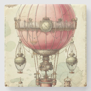  Steampunk Roze Hete Luchtballon (2) Stenen Onderzetter