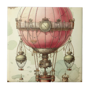  Steampunk Roze Hete Luchtballon (2) Tegeltje