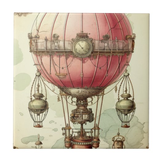  Steampunk Roze Hete Luchtballon (2) Tegeltje (Voorkant)