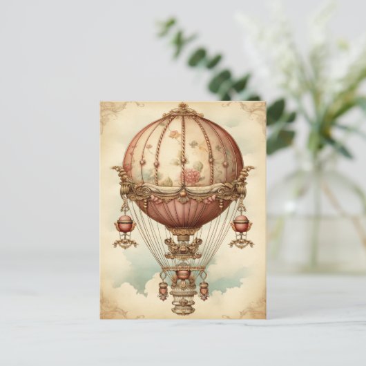 Steampunk Roze Hete Luchtballon Briefkaart (Staand voorkant)