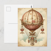 Steampunk Roze Hete Luchtballon Briefkaart (Voorkant / Achterkant)