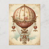 Steampunk Roze Hete Luchtballon Briefkaart (Voorkant)