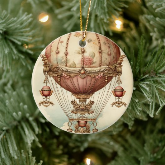 Steampunk Roze Hete Luchtballon Keramisch Ornament (Boom)