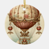 Steampunk Roze Hete Luchtballon Keramisch Ornament (Voorkant)