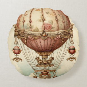 Steampunk Roze Hete Luchtballon Rond Kussen