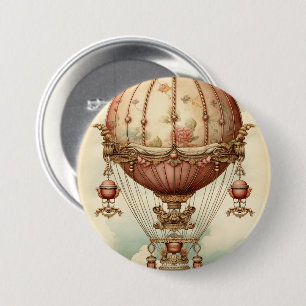  Steampunk Roze Hete Luchtballon Ronde Button 7,6 Cm