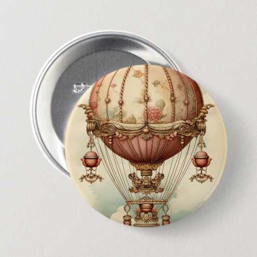Steampunk Roze Hete Luchtballon Ronde Button 7,6 Cm (Voorkant /achterkant)