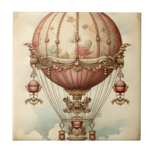  Steampunk Roze Hete Luchtballon Tegeltje (Voorkant)
