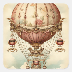  Steampunk Roze Hete Luchtballon Vierkante Sticker