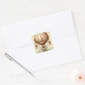 Steampunk Roze Hete Luchtballon Vierkante Sticker (Envelop)