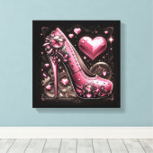 Steampunk Roze Stiletto Hoge Hakken met Harten Canvas Afdruk (Insitu (Houten vloer))