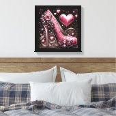 Steampunk Roze Stiletto Hoge Hakken met Harten Canvas Afdruk (Insitu (Slaapkamer))