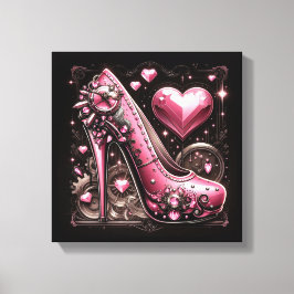 Steampunk Roze Stiletto Hoge Hakken met Harten Canvas Afdruk