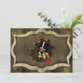 Steampunk Rozen Gothic Wedding Kaart (Staand voorkant)