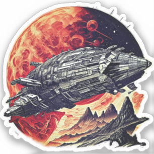 Steampunk Ruimteschip Sticker - Retro Sci-Fi Comic