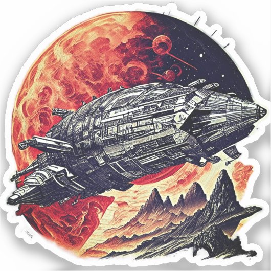 Steampunk Ruimteschip Sticker - Retro Sci-Fi Comic (Voorkant)