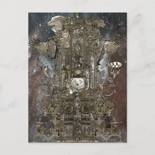 Steampunk Ruimtevaart Briefkaart (Voorkant)