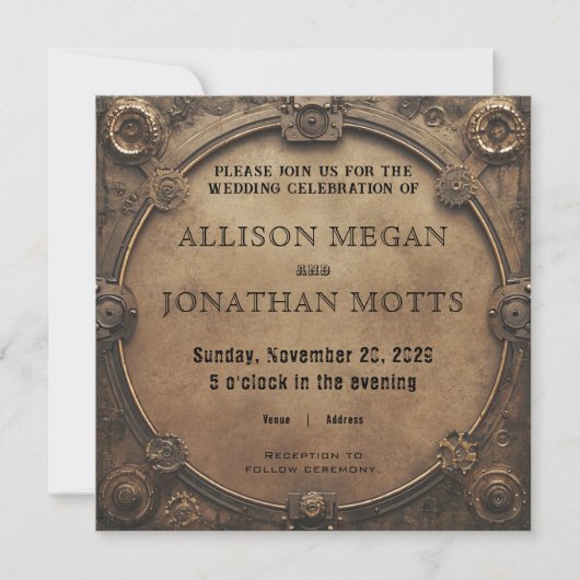 Steampunk Rustic Industrial Wedding Invitation Kaart (Voorkant)