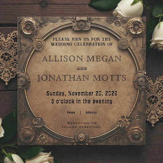 Steampunk Rustic Industrial Wedding Invitation Kaart