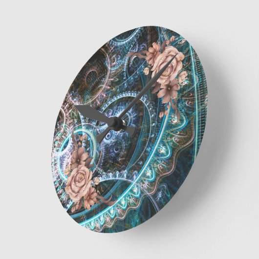 Steampunk Rustisch Roos Abstract Ronde Klok (Hoek)