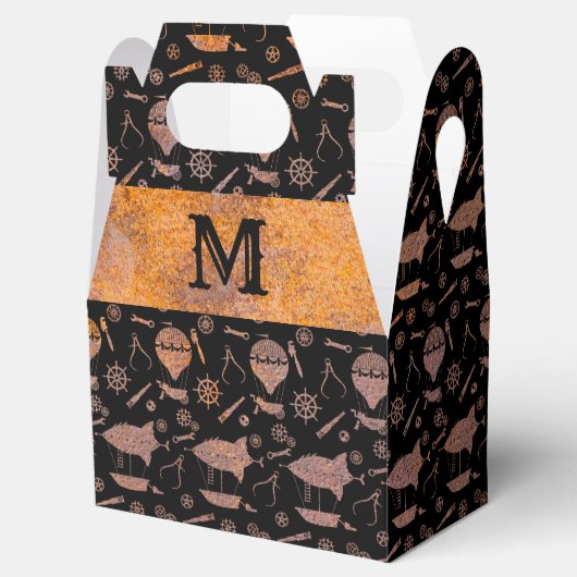Steampunk Rusty Airships Monogram Gable Bedankdoosjes (Geopend)