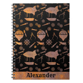 Steampunk Rusty Airships Thema Aangepaste naam Notitieboek