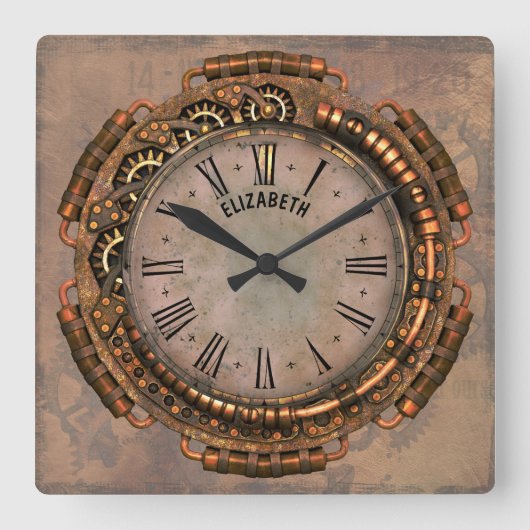 Steampunk  Rusty Art Deco Clock Vierkante Klok (Voorkant)