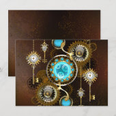 Steampunk Rusty Background met Turquoise Lenses Aankondiging (Voorkant / Achterkant)