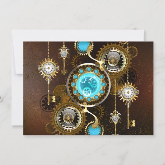 Steampunk Rusty Background met Turquoise Lenses Aankondiging (Voorkant)