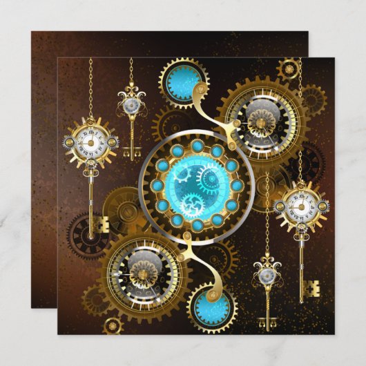 Steampunk Rusty Background met Turquoise Lenses Aankondiging (Voorkant / Achterkant)