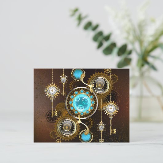 Steampunk Rusty Background met Turquoise Lenses Aankondiging (Staand voorkant)