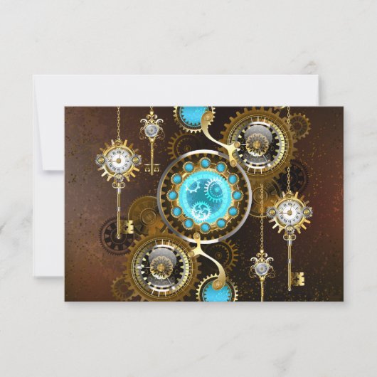 Steampunk Rusty Background met Turquoise Lenses Aankondiging (Voorkant)