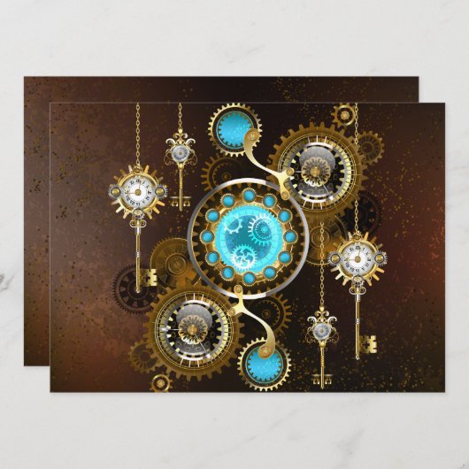 Steampunk Rusty Background met Turquoise Lenses Aankondiging (Voorkant / Achterkant)