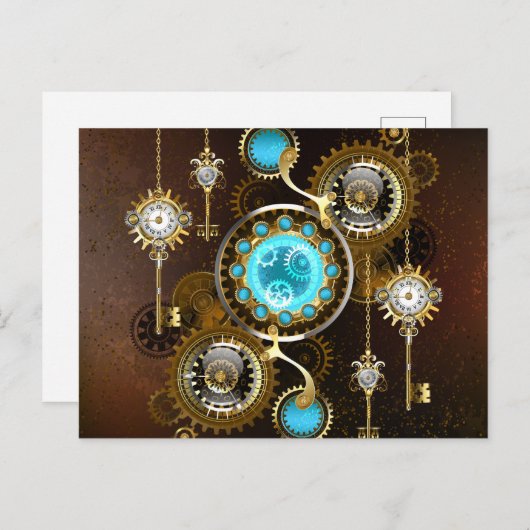 Steampunk Rusty Background met Turquoise Lenses Aankondigingskaart (Voorkant / Achterkant)