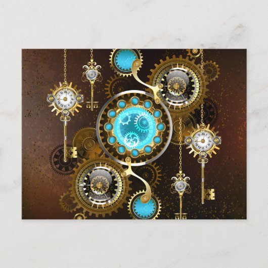 Steampunk Rusty Background met Turquoise Lenses Aankondigingskaart (Voorkant)