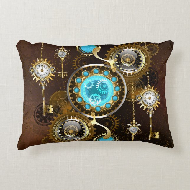 Steampunk Rusty Background met Turquoise Lenses Accent Kussen (Voorkant)