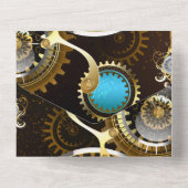 Steampunk Rusty Background met Turquoise Lenses All In One Uitnodiging (Achterkant)