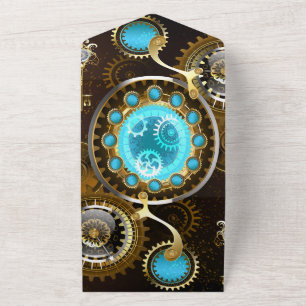 Steampunk Rusty Background met Turquoise Lenses All In One Uitnodiging
