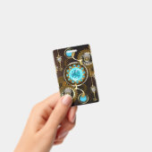 Steampunk Rusty Background met Turquoise Lenses Badge (Handheld)