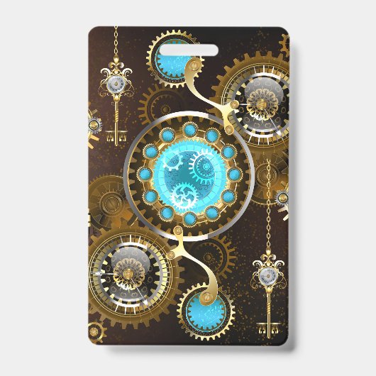 Steampunk Rusty Background met Turquoise Lenses Badge (Voorzijde)