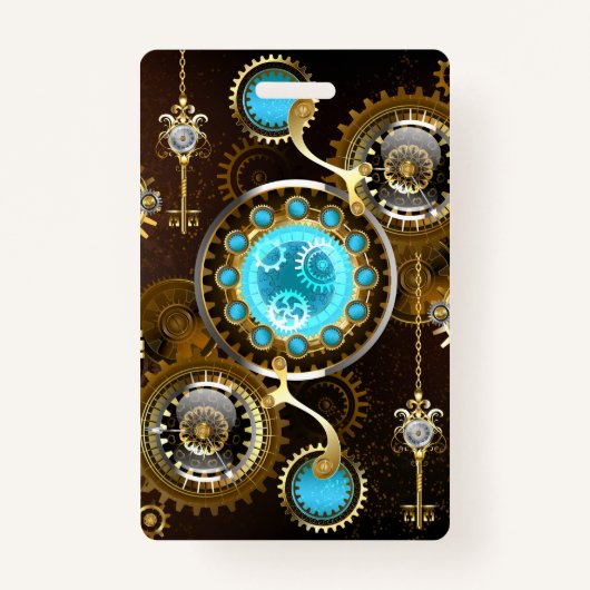 Steampunk Rusty Background met Turquoise Lenses Badge (Voorkant)