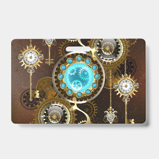 Steampunk Rusty Background met Turquoise Lenses Badge (Voorzijde)