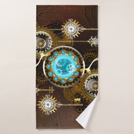 Steampunk Rusty Background met Turquoise Lenses Badhanddoek (Badhanddoek)