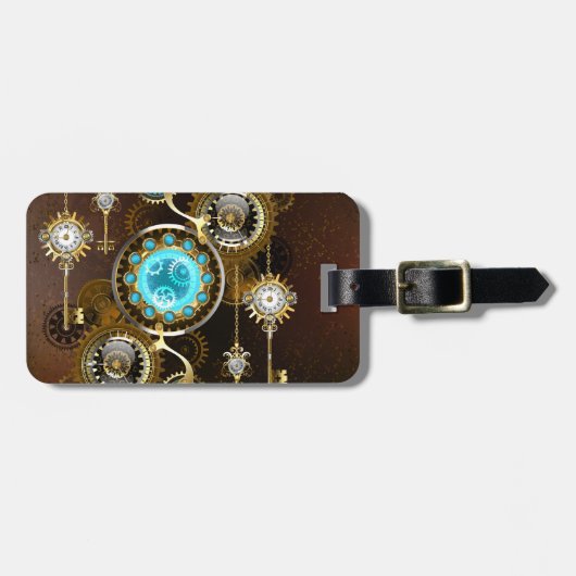 Steampunk Rusty Background met Turquoise Lenses Bagagelabel (Voorkant horizontaal)