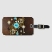 Steampunk Rusty Background met Turquoise Lenses Bagagelabel (Voorkant (horizontaal))
